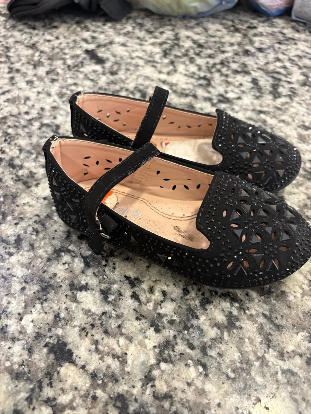Girls' Black Mary Jane Ballet Flats with Cutout Detail